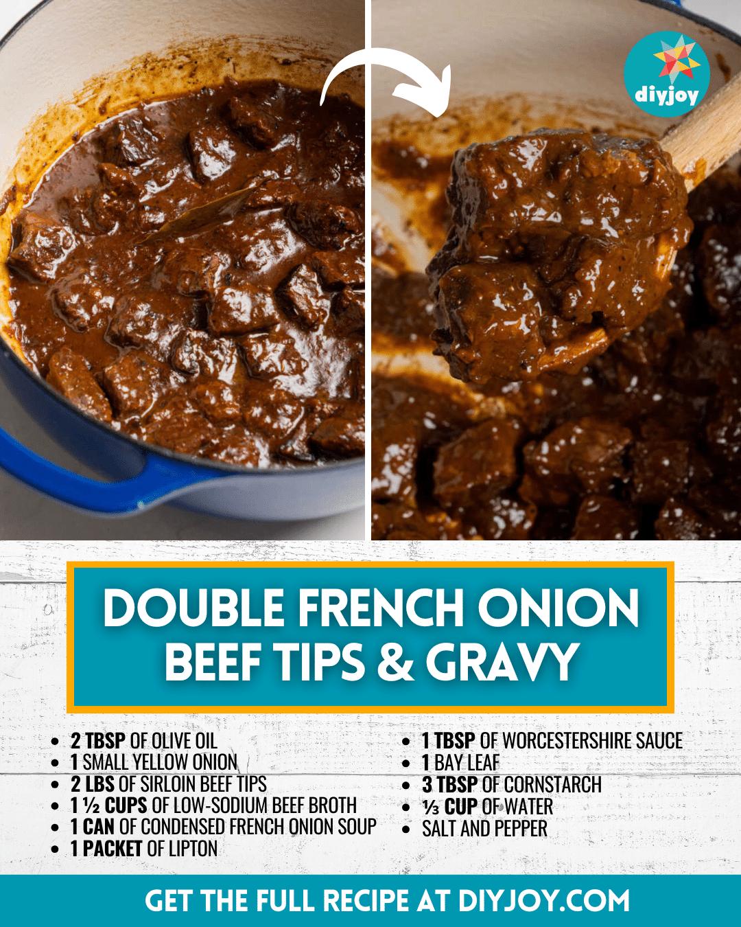 Easy Double French Onion Beef Tips & Gravy