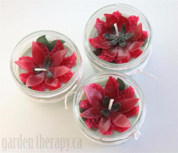 Beeswax Poinsettia Candles, low effort but it never looks that way and proof a handmade gift can outshine an expensive one
