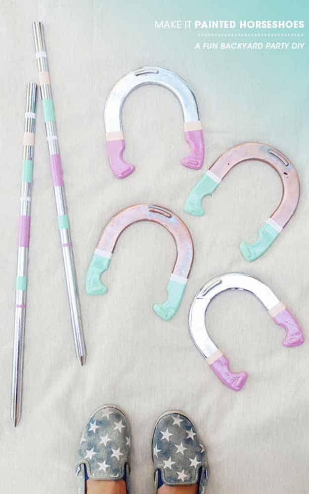 Outdoors DIY Kids Games - Backyard DIY Party Games Ideas - DIY Painted Horseshoes - DIY Projects & Crafts by Sueeye at