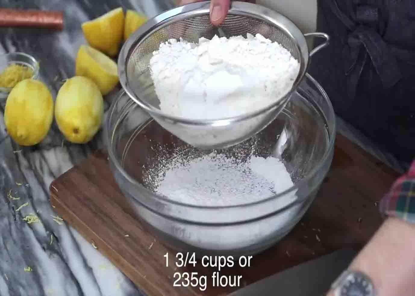 Sifting all the dry ingredients into a bowl
