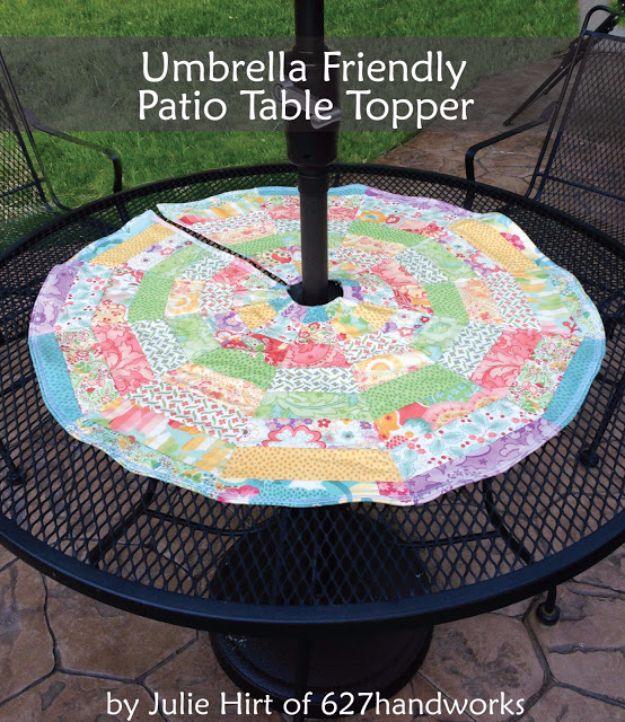 Umbrella Friendly Patio Table Topper, small scale enough to test on scrap first and a showpiece guests linger over