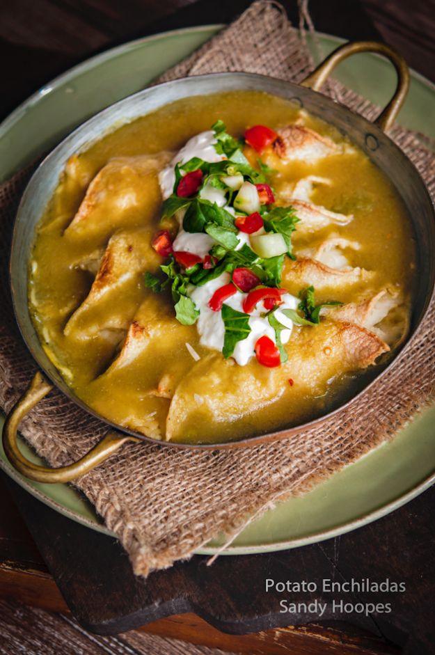 Enchiladas - Potato Enchiladas With Ranchero Sauce - Best Easy Enchilada Recipes and Enchilada Casserole With Chicken, Beef, Cheese, Shrimp, Turkey and Vegetarian - Healthy Salsa f