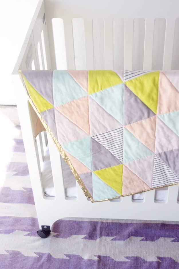 One Hour Triangle Quilt, simple to scale to fit almost any space and something that looks far pricier than it was