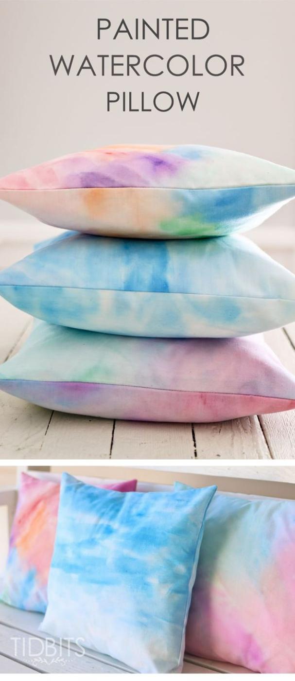Watercolor Tutorials and Techniques - Painted Watercolor Pillow - How To Paint With Watercolor - Make Watercolor Flowers, Ocean, Sky, Abstract People, Landscapes, Buildings, Animal