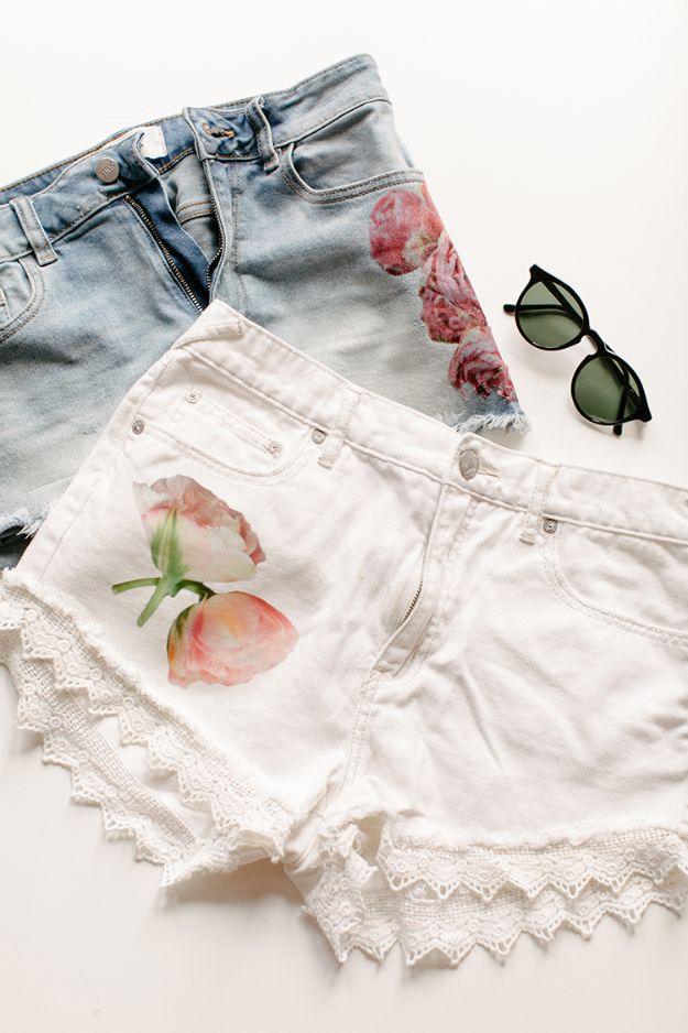 DIY Flower Photo Transfer Shorts, easy enough for a beginner to follow and a satisfying finish for not much work