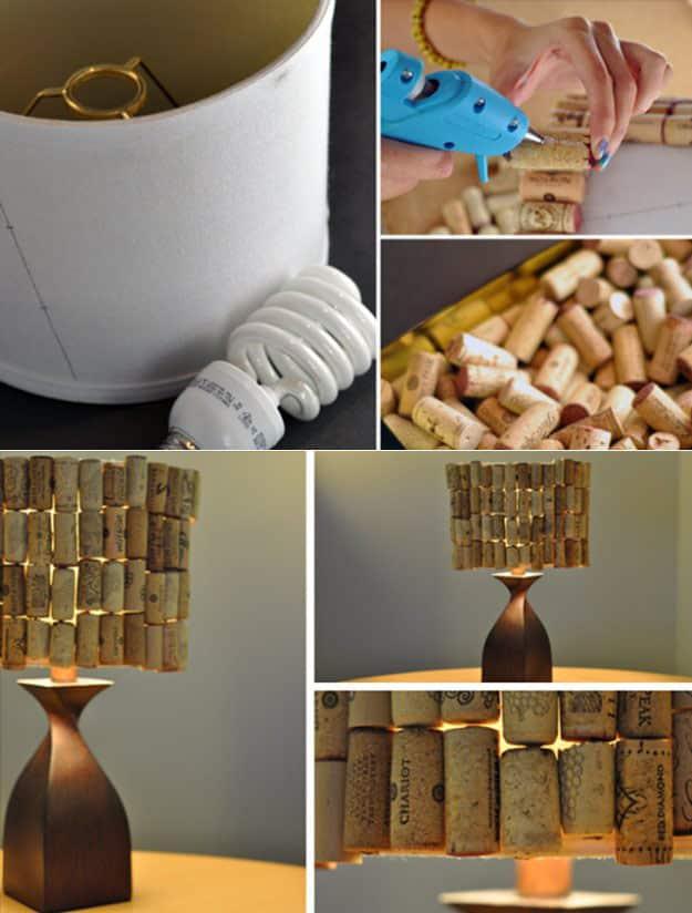Easy Wine Cork Crafts & DIY Decor Projects - DIY Lampshade from Wine Corks - DIY Projects & Crafts by Sueeye #crafts