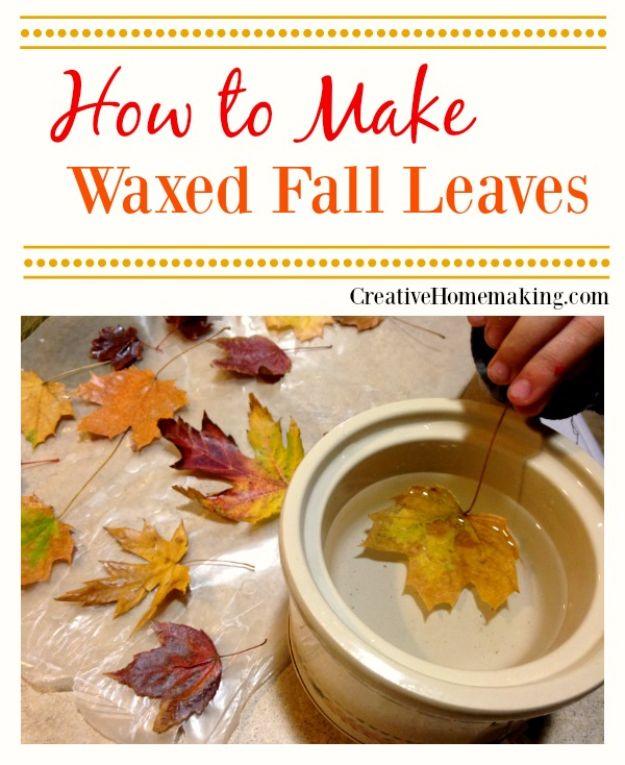 Best Crafts for Fall - Waxed Fall Leaves - DIY Mason Jar Ideas, Dollar Store Crafts, Rustic Pumpkin Ideas, Wreaths, Candles and Wall Art, Centerpieces, Wedding Decorations, Homemad
