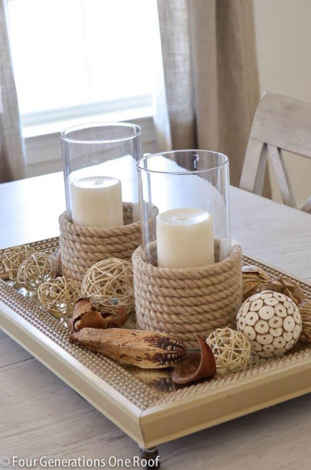DIY Candle Holders - Sisal And Rope Candle Holder - Easy Ideas for Home Decor With Candles, Tall Candlesticks and Votives - Fun Wooden, Rustic, Glass, Mason Jar, Boho and Projects
