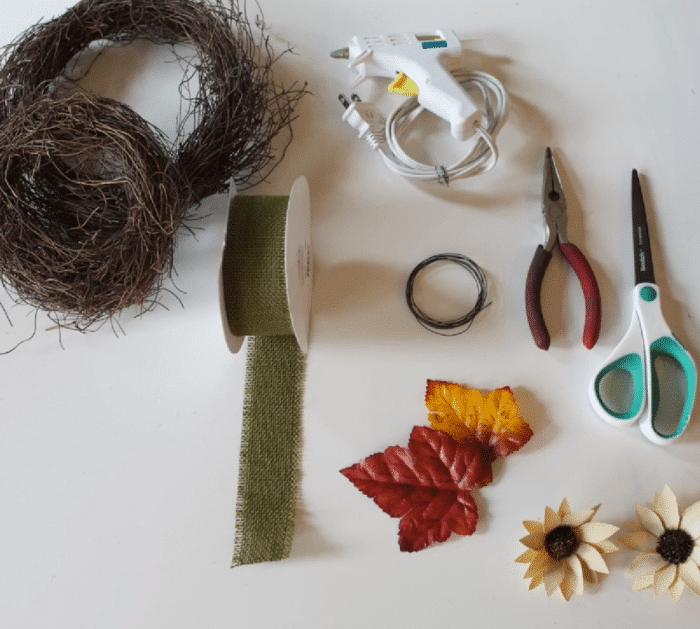 Materials for DIY Fall Owl Wreath