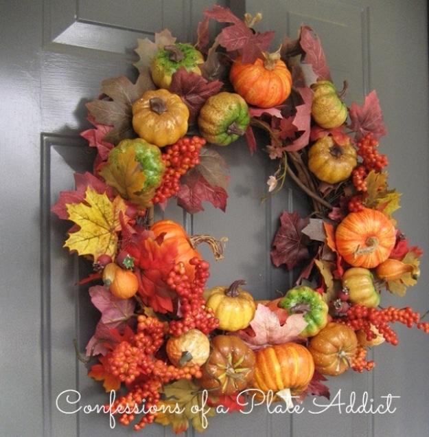Pottery Barn inspired autumn wreath in a restrained catalog palette, a designer look fall wreath at home