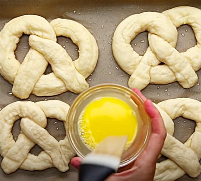 Brush Giant Pretzels With Egg Wash Before Baking