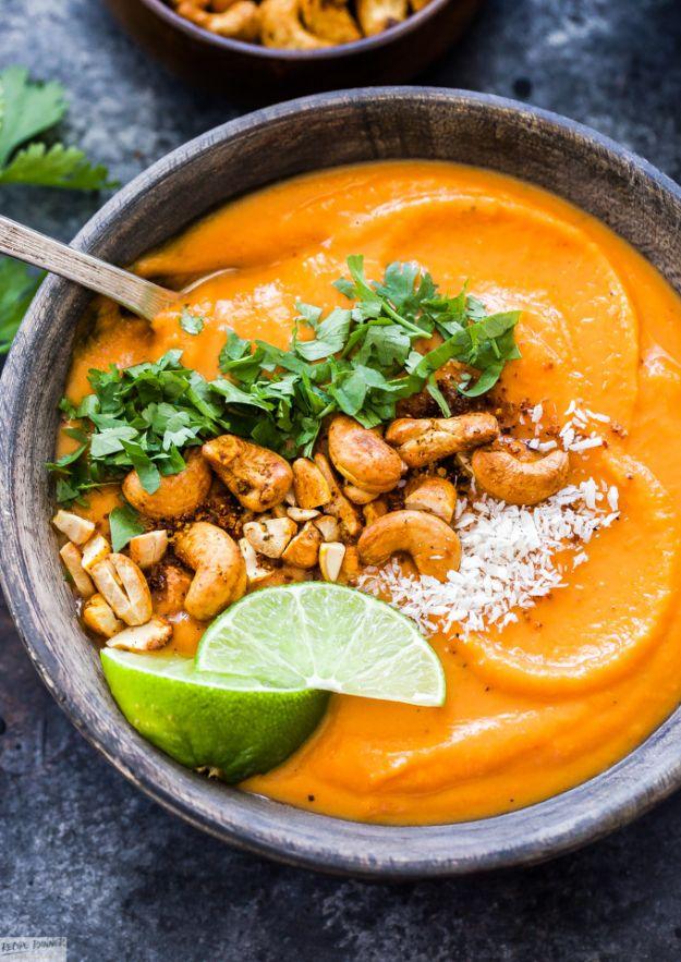 Sweet Potato Recipes - Thai Sweet Potato Carrot Soup - Easy Recipe Ideas for Sweet Potatoes in the Crockpot, Casserole Dishes, Baked, Mashed, Candied and Roastedd - Healthy Version