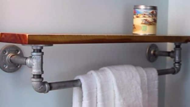 DIY Rustic Iron Towel Rack And Shelf, a vintage inspired element, simple enough for a first attempt at the idea
