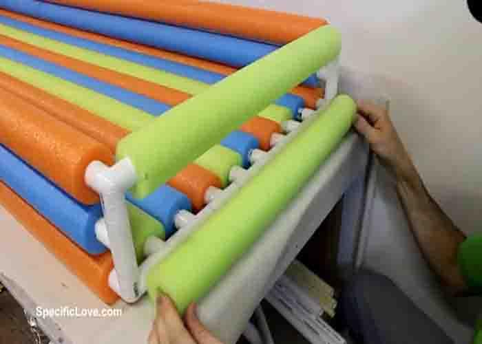 Wrapping the PVC with pool noodles to make the boat