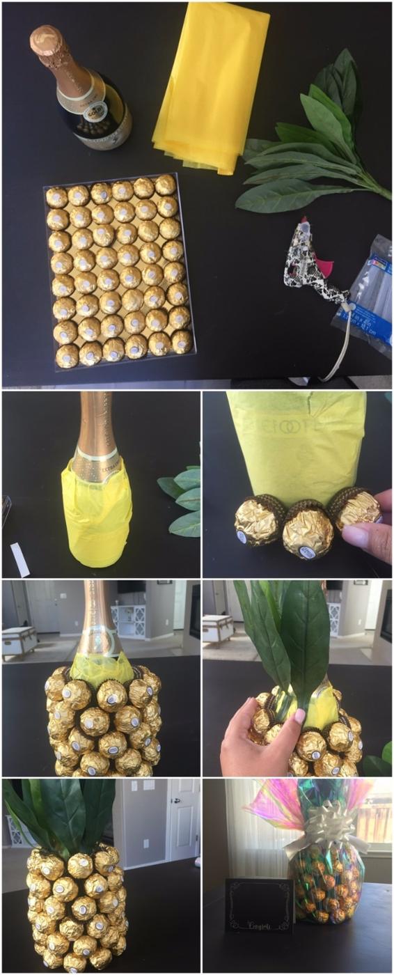Champagne and pineapple gift idea paired for a festive new home toast that makes a genuinely thoughtful handmade gift idea