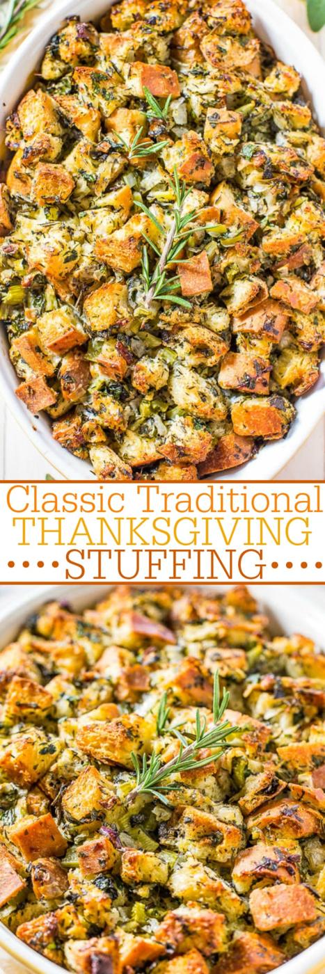 Classic Traditional Thanksgiving Stuffing, a favorite thanksgiving dinner recipe worth adding to the rotation