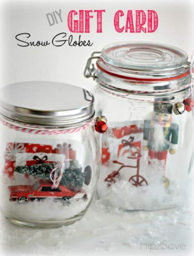 DIY Snow Globe Ideas - DIY Gift Card Snow Globes - Easy Ideas To Make Snow Globes With Kids - Mason Jar, Picture, Ornament, Waterless Christmas Crafts - Cheap DYI Holiday Gift Idea
