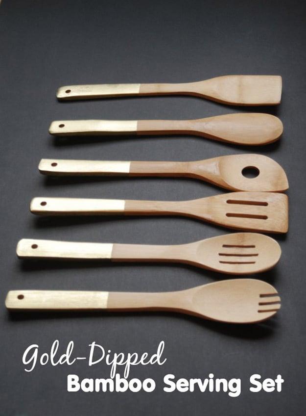 Gold-Dipped Anthropologie Knock Off Bamboo Serving Set, a creative way to reuse what you already have and worth a look