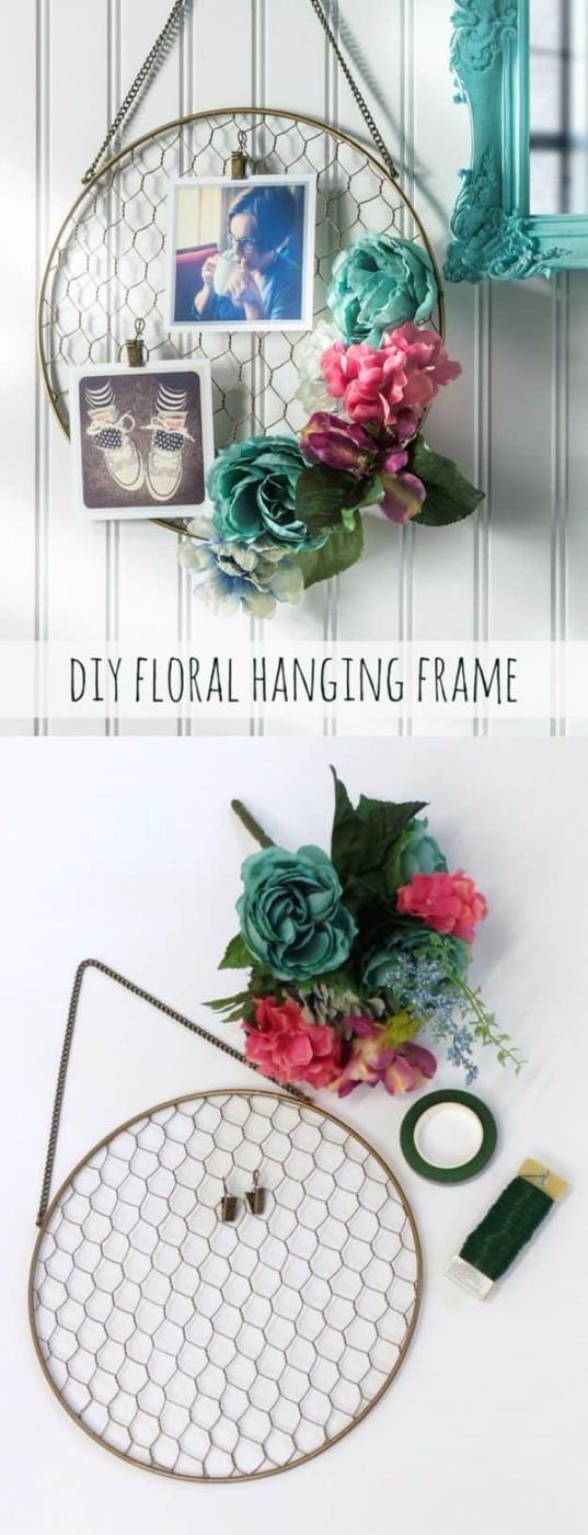 Pretty DIY Floral Hanging Frame, budget friendly with supplies already on hand and a charming handmade touch