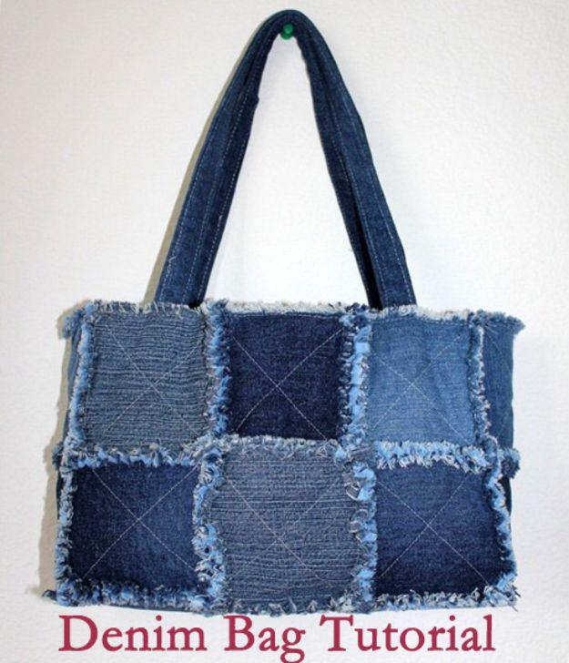 Blue Jean Upcycles - Denim Bag - Ways to Make Old Denim Jeans Into DIY Home Decor, Handmade Gifts and Creative Fashion - Transform Old Blue Jeans into Pillows, Rugs, Kitchen and Li