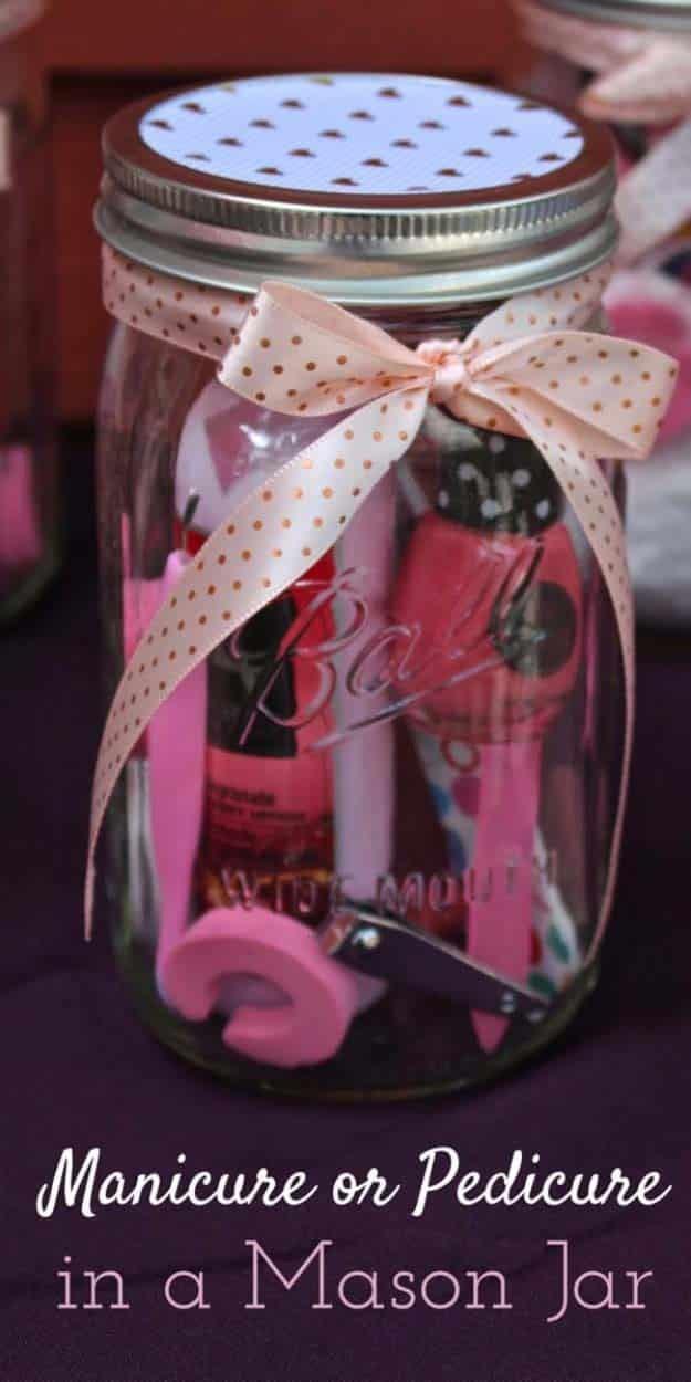 Manicure or Pedicure in a Mason Jar, an easy one to put together for a last minute gift and a favorite pick from this roundup
