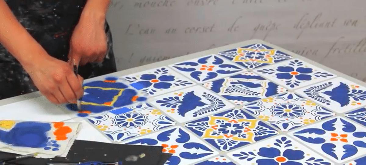 She Stencils Mexican Talavera Tiles By Starting With An Old Kitchen Table. Learn How!