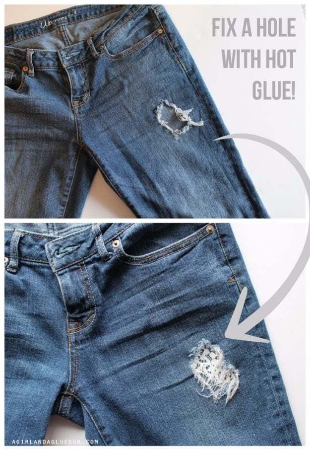 Glue Gun Crafts DIY | Best Hot Glue Gun Crafts, DIY Projects and Arts and Crafts Ideas Using Glue Gun Sticks | Fix a Hole in Your Pants with Hot Glue #diy #crafts #gluegun