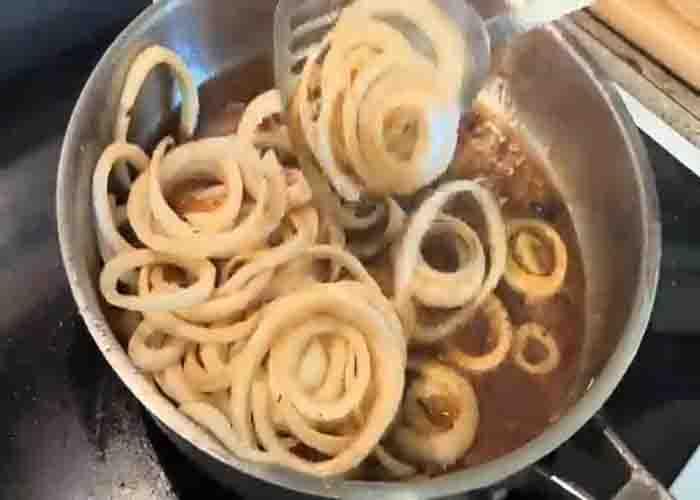 Caramelizing the onions for the bean bake