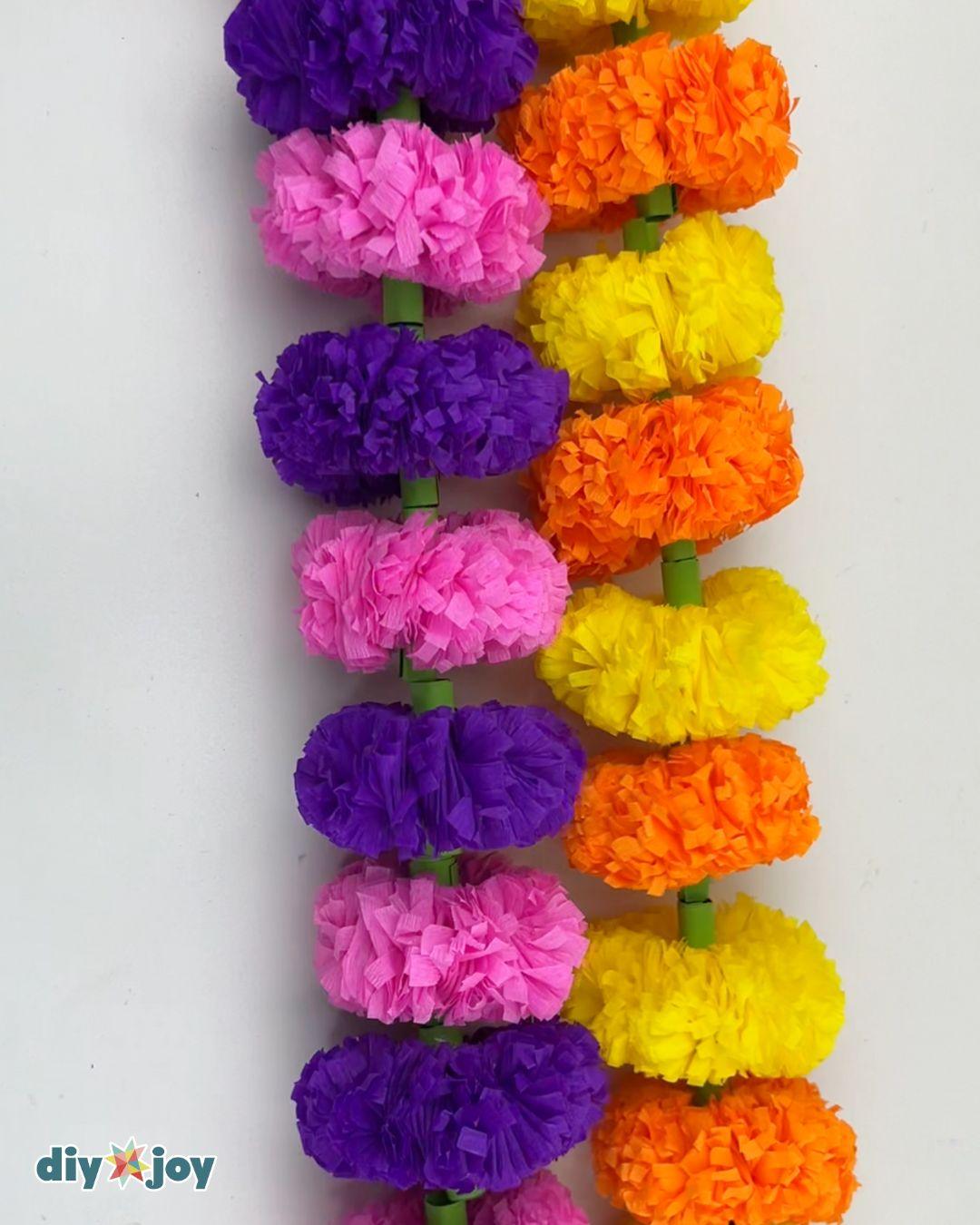 Marigold Garland Using Crepe Paper Streamers - how to make crepe paper marigolds