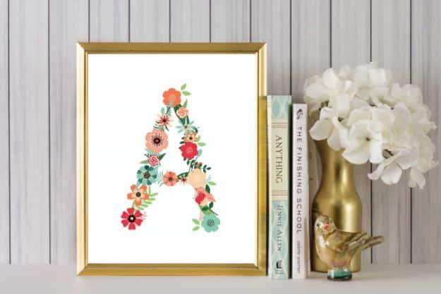 DIY Nursery Decor - Floral Alphabet Printable Art - Easy Projects to Make for Baby Room - Decorations for Boy and Girl Rooms, Unisex, Minimalist and Modern Nurseries and Rustic, Fa