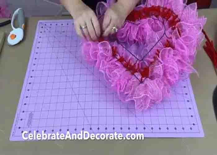 Assembling the DIY Dollar Tree Valentine's Day wreath