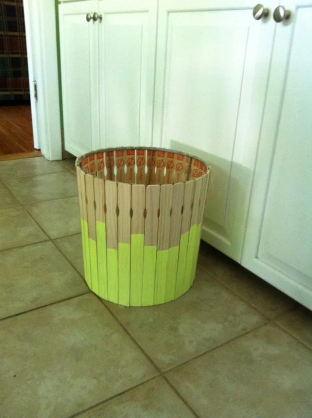 DIY Paint Stick Trash Can, quick enough to finish over a weekend and a favorite that gets compliments every time