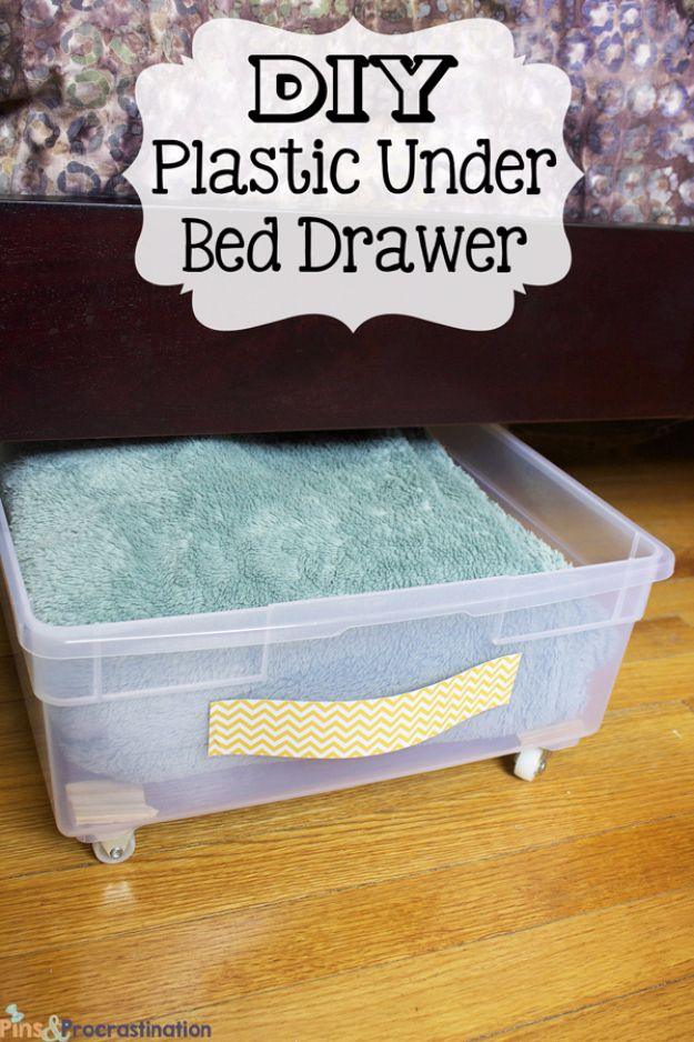 DIY Hacks for Renters - DIY Plastic Under Bed Drawer - Easy Ways to Decorate and Fix Things on Rental Property - Decorate Walls, Cheap Ideas for Making an Apartment, Small Space or