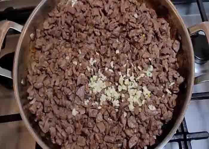 Browning the beef for the beef pot pie recipe