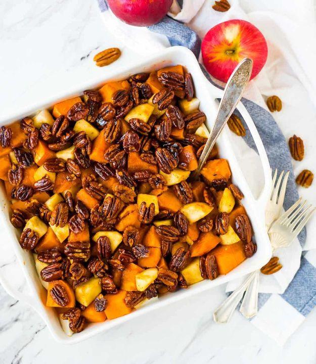 Fireball Whiskey Recipes - Glazed Sweet Potatoes with Honey Whiskey Pecans - Fire ball Whisky Recipe Ideas - Pie, Desserts, Drinks, Homemade Food and Cocktails - Easy Treats and Ch