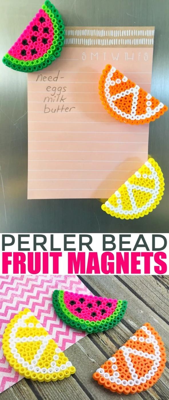 Crafts For Kids To Make At Home - Perler Bead Fruit Magnets - Cheap DIY Projects and Fun Craft Ideas for Children - Cute Paper Crafts, Fall and Winter Fun, Things For Toddlers, Bab