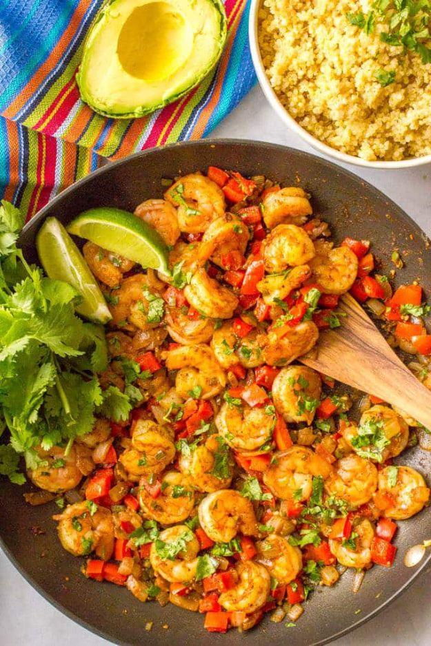 Best Mexican Food Recipes - Quick And Easy Mexican Shrimp Skillet - Authentic Mexican Foods and Recipe Ideas for Casseroles, Quesadillas, Tacos, Appetizers, Tamales, Enchiladas, Cr
