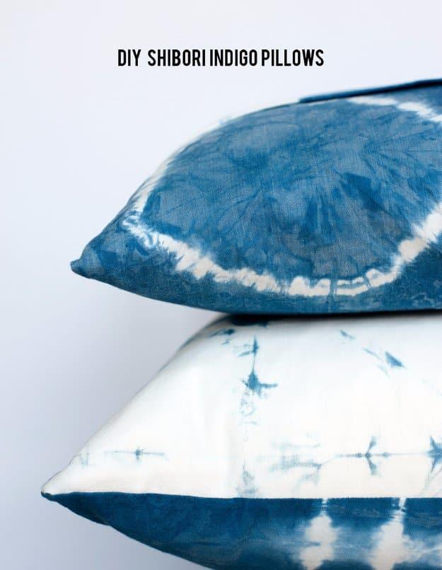 DIY Pillows and Creative Pillow Projects - DIY Shibori Indigo Pillows - Decorative Cases and Covers, Throw Pillows, Cute and Easy Tutorials for Making Crafty Home Decor - Sewing Tu