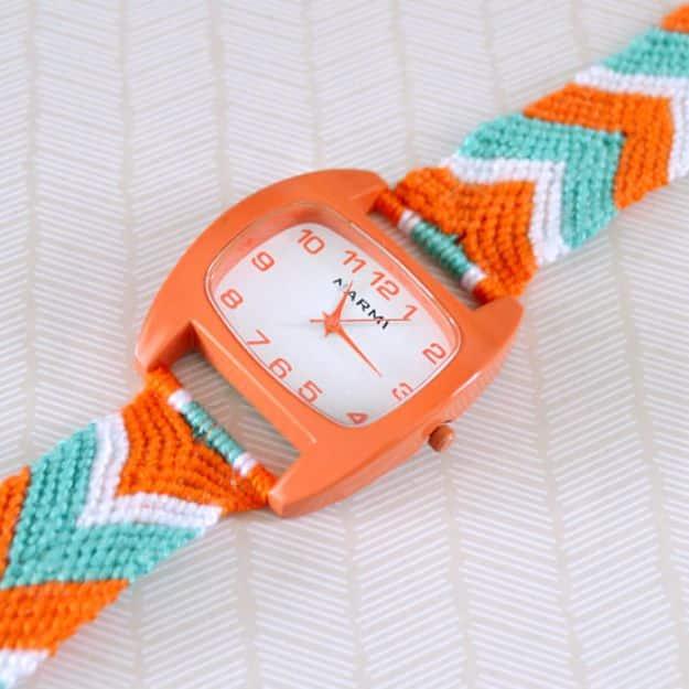 Friendship Bracelet Watch, an easy macrame project for beginners and a boho accent piece made from simple knots