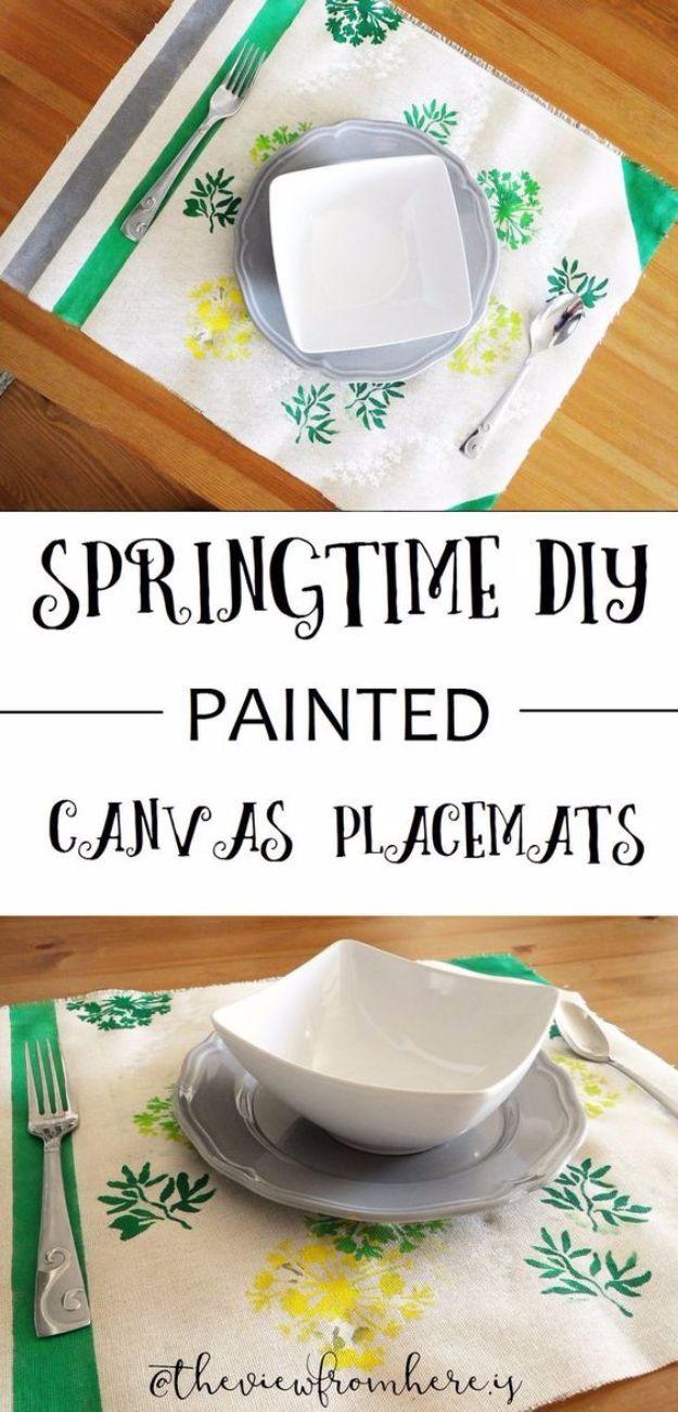 Painted Canvas Placemats, a great weekend project for a beginner with basic tools and great for your home