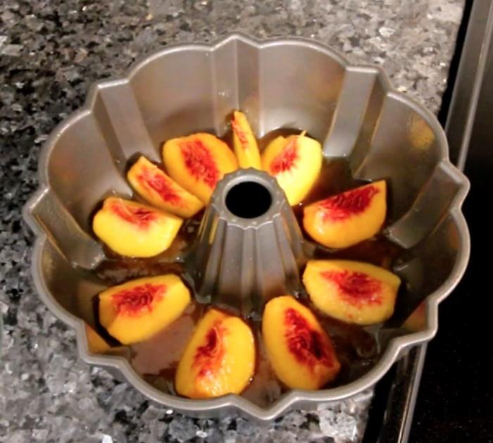 Make a Boozy Peach Upside Down Down Cake in a Bundt Pan