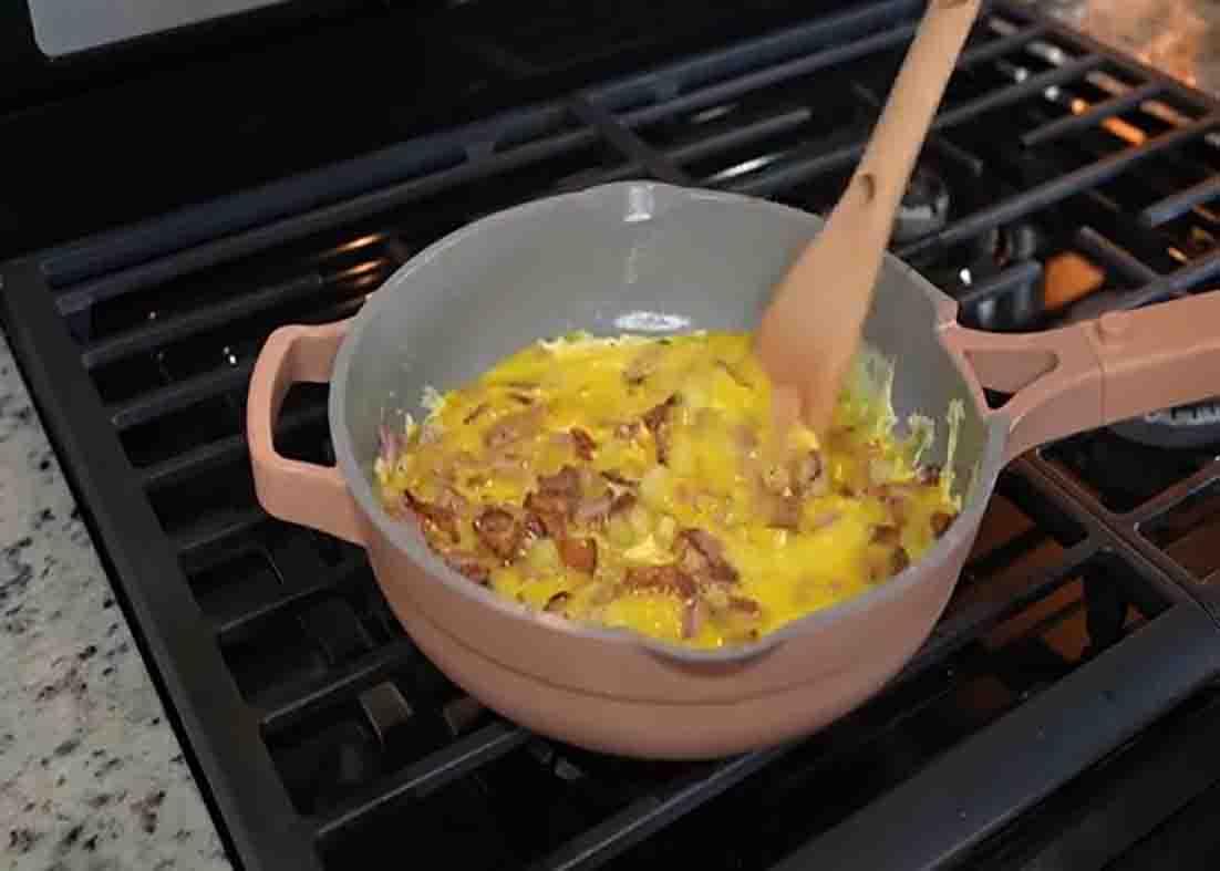Making the filling for the breakfast bombs