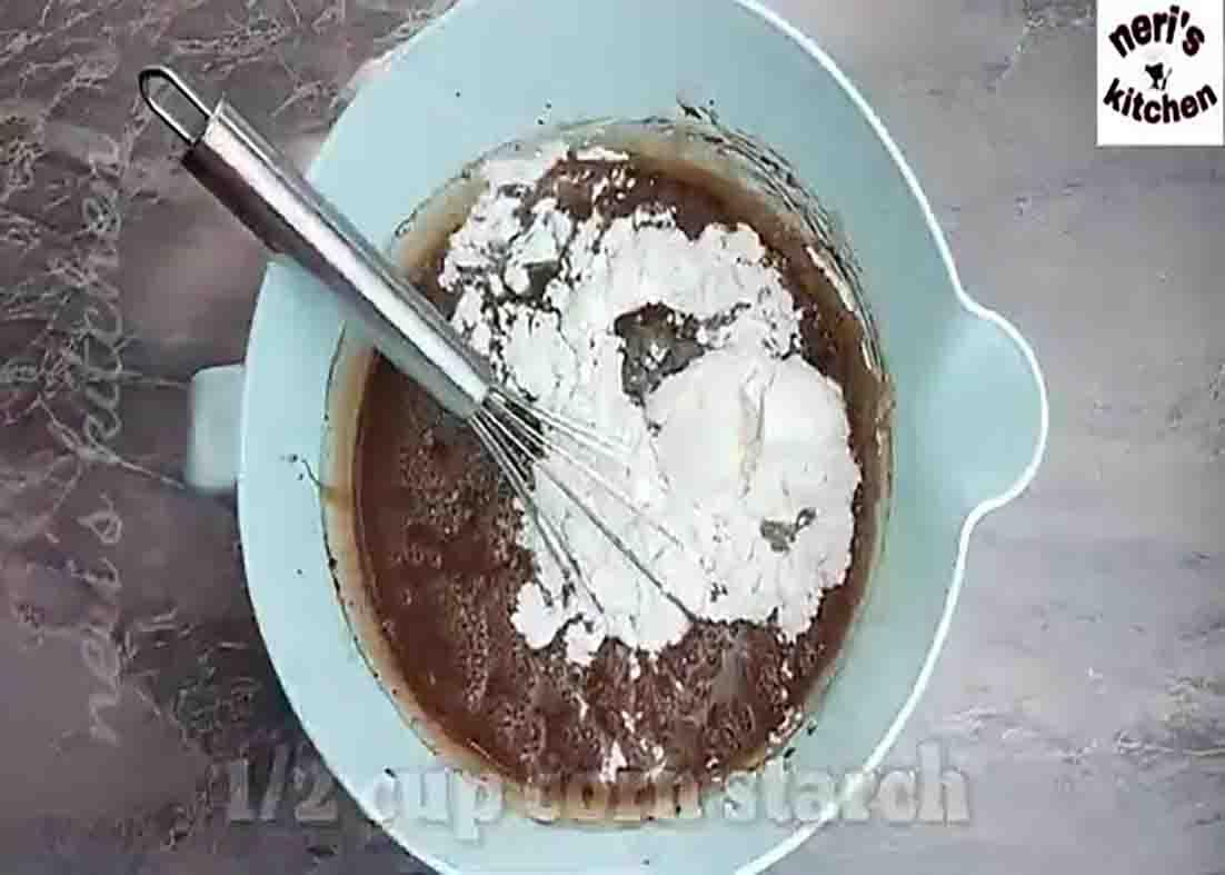 Mixing all the ingredients for the chocolate pudding