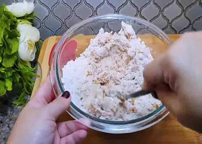 Combining the ingredients for the pumpkin bread
