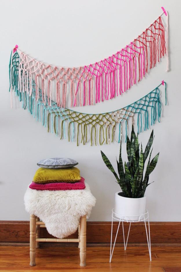 Macrame Yarn Garland DIY, a fun DIY yarn craft worth trying this weekend and a colorful way to use up leftover yarn