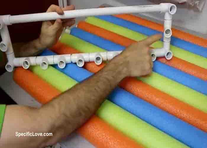 Connecting the pool noodles with t-connectors