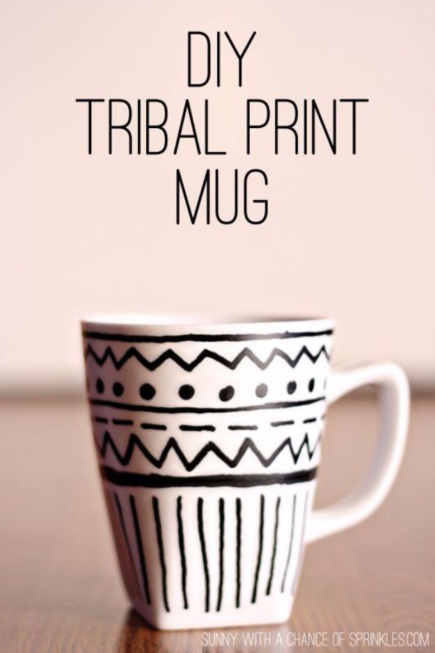DIY Tribal Print Mug, cheap to pull off with dollar store finds and proof a small change makes a real difference