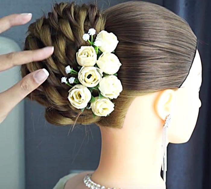 A French twist is a common "updo" hair styling technique. It is created by gathering the hair in one hand and twisting the hair upwards until it turns in on itself against the head
