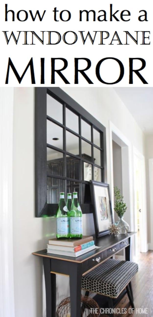 DIY Windowpane Mirror, quick to set up on a rainy afternoon and personality a plain space was missing