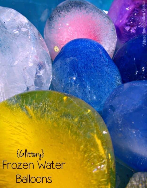 Glittery Frozen Water Balloons, a summer afternoon crowd-pleaser, and a party favor nobody throws straight in the trash